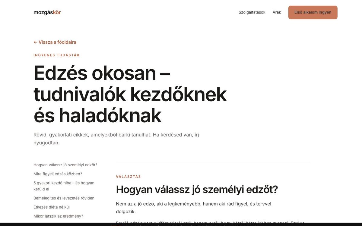 Ingyenes tudástár 6 cikkel, külön oldalon – a mintaoldalon
