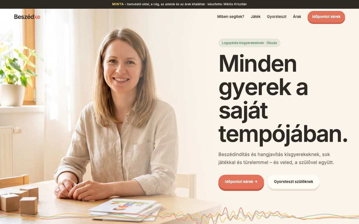 Minta-honlap: Logopédusok – asztali nézet