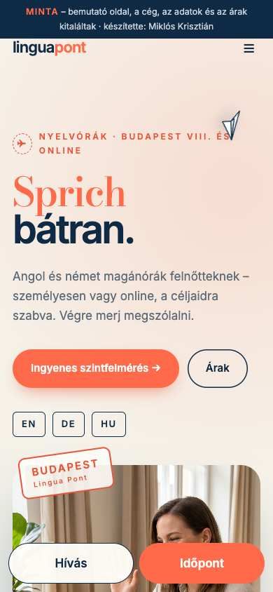 Minta-honlap: Nyelvtanárok – mobil nézet