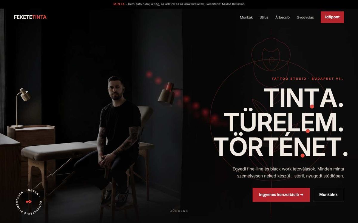 Minta-honlap: Tetoválók – asztali nézet
